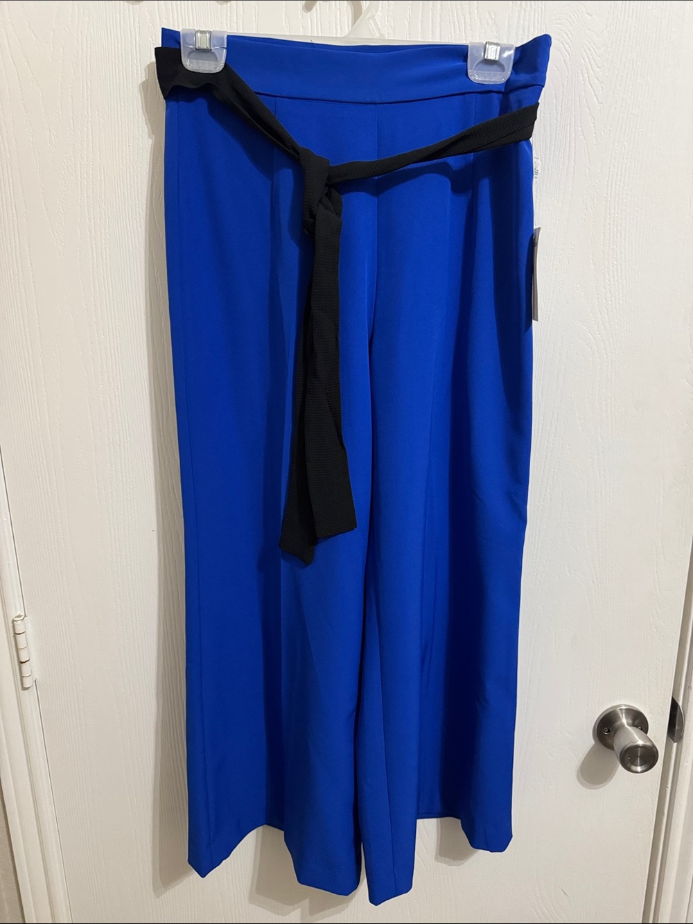 NWT Lena Gabrielle Wide Leg Palazzo Crop Belt Pants Royal Blue Women’s 4 Career